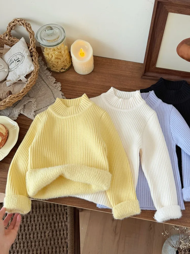 

Вязаная основа Thiened Fce на подкладке irt f. Детский свитер с высоким воротником. Внутренняя одежда. Зима 202. Новинка Sle ex Warmth.