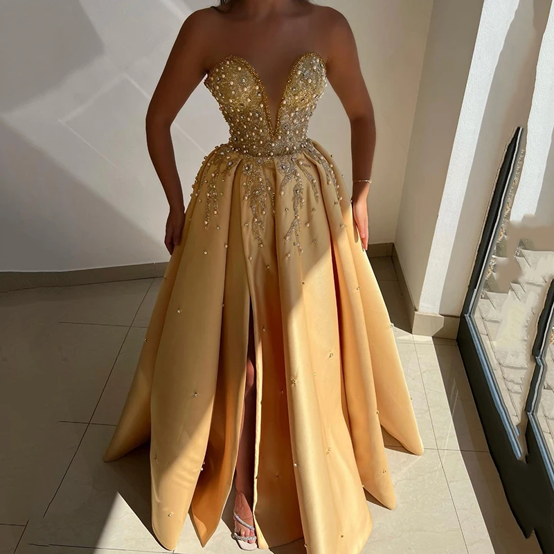 

Thinyfull Sexy A-Line Prom Evening Dresses Sweetheart Sequines Pearls Night Dress Saudi Arabia Cocktail Party Gowns Custom Size