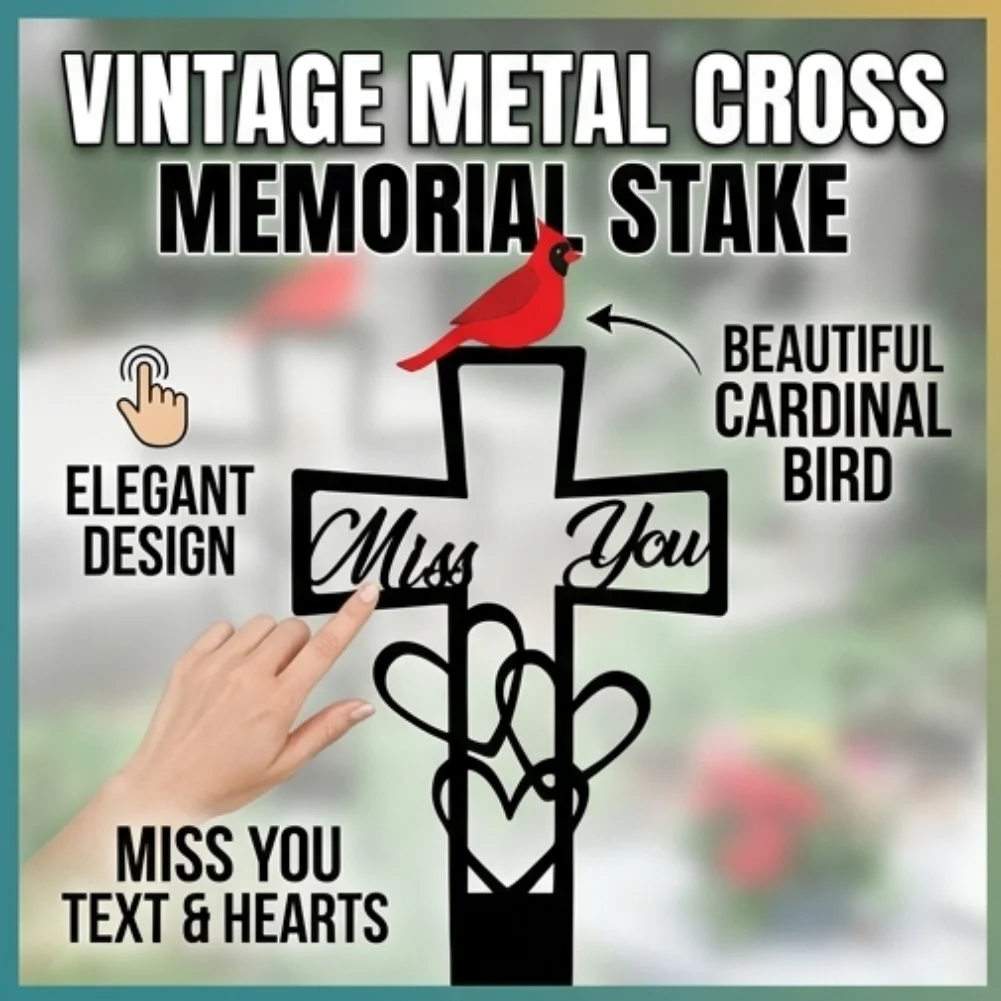 Cemetery Grave Marker Memorial Plaque Iron Flower Decor Garden Stake for Loved Ones Outdoor Yard Patio Decoration 30cm