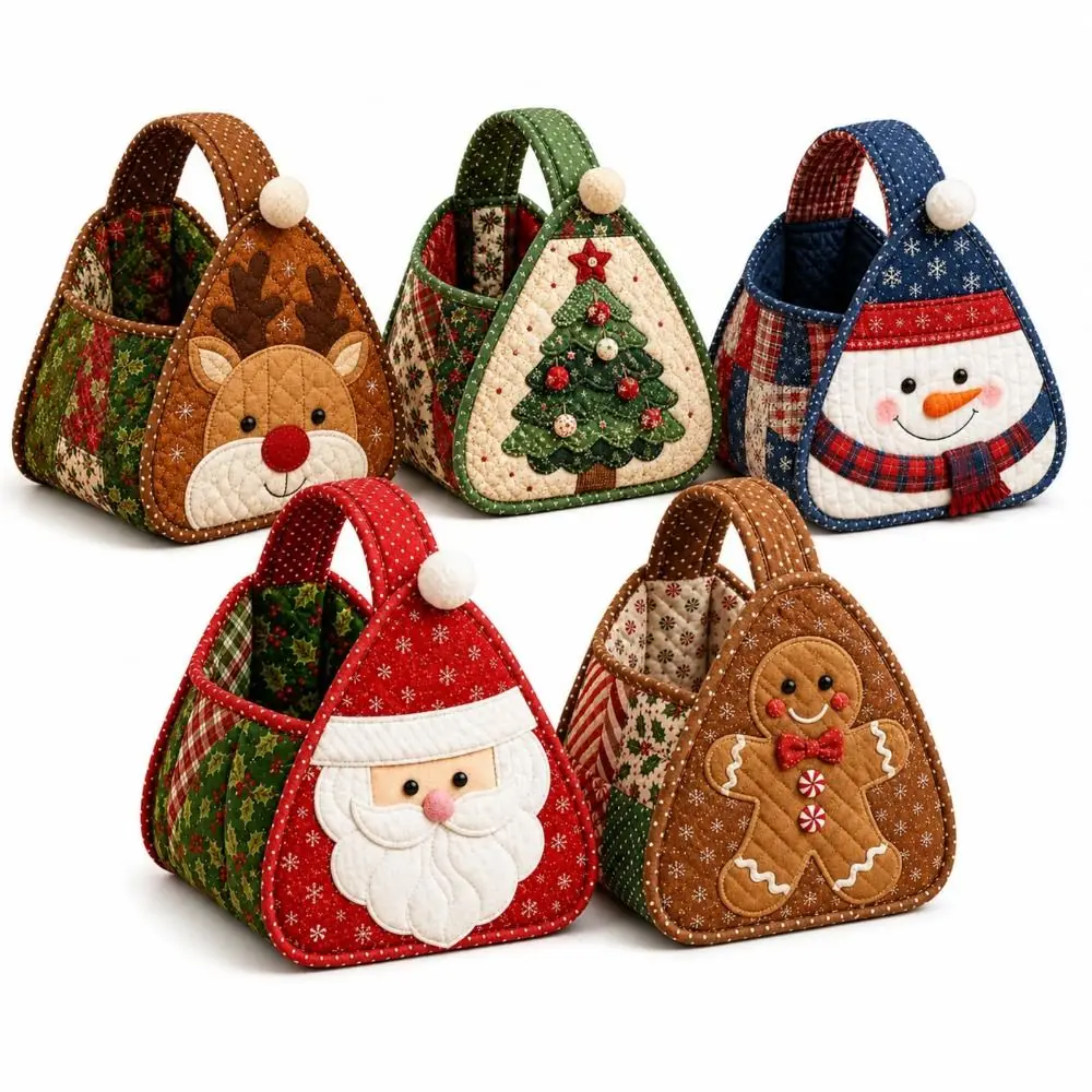 Semi-Finished Christmas Carry Basket Foldable Padded Patchwork Fabric Craft Basket Portable Handheld Quilted Tote Bag