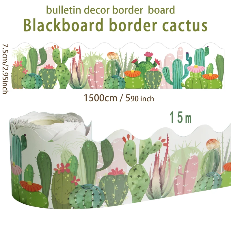 Blackboard Border Eucalyptus Die-Cut Bulletin Board Border Trim cactus 15m Leaves Border Trim Classroom Decorations