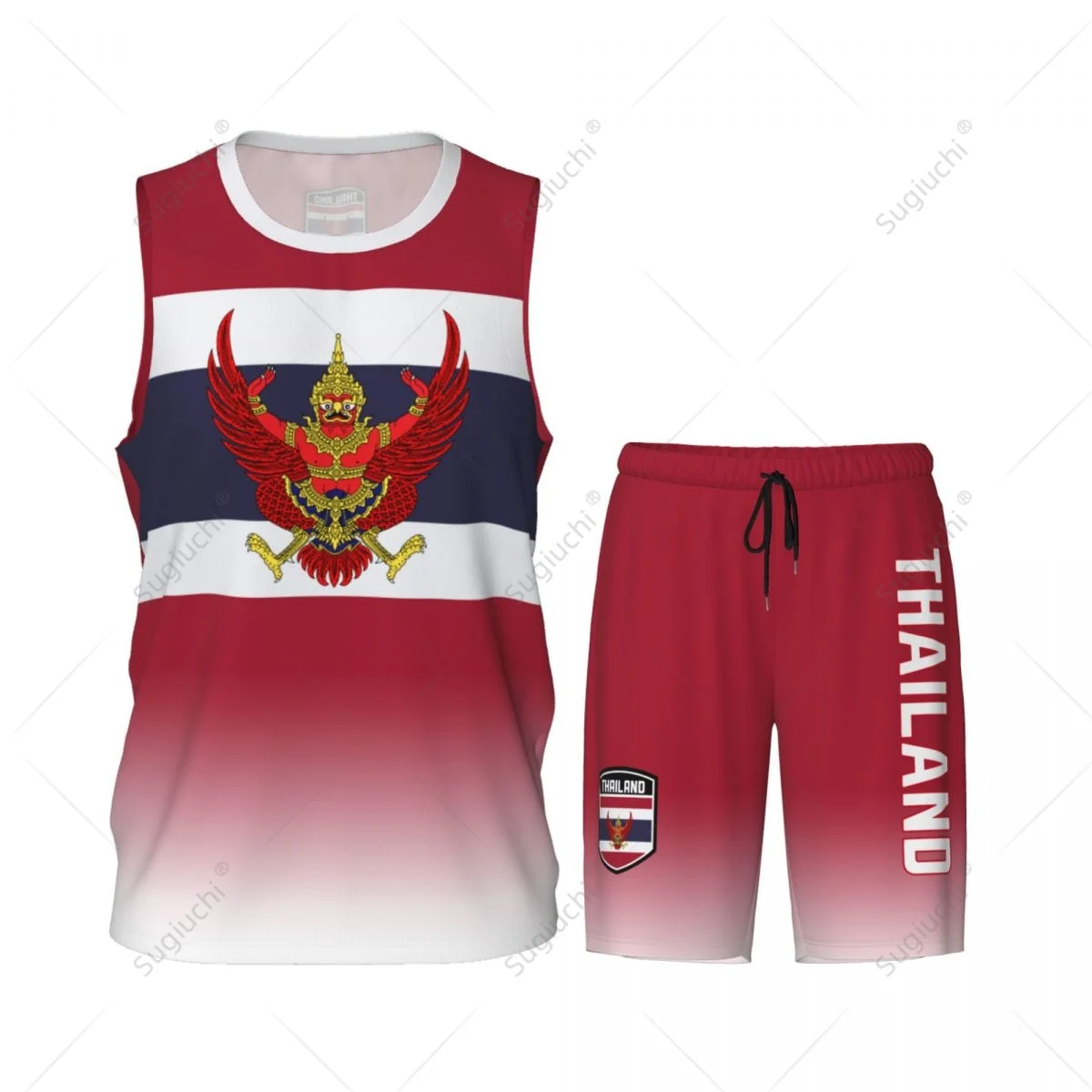 Men Thailand Flag Basketball Jersey Set Mesh Shirt & Pants Sleeveless Exclusive Team-up Custom Name Nunber Unisex