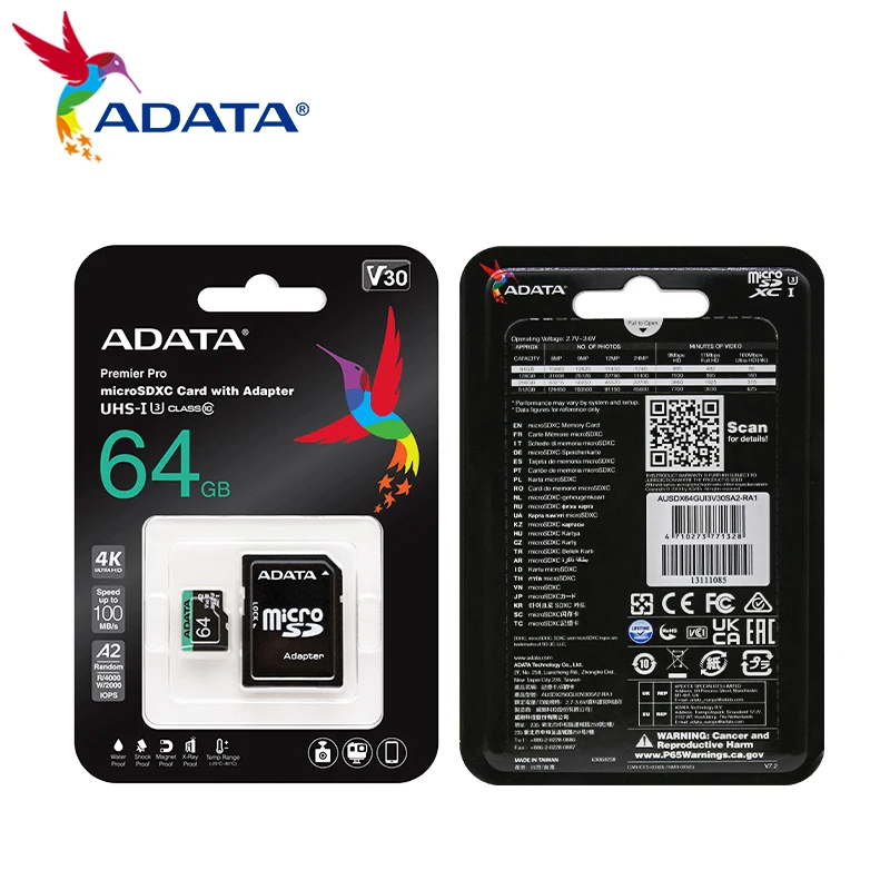 Imagem -06 - Cartão de Memória Adata com Adaptador Premier Pro Microsdxc Uhs-i Cartão 512gb 256gb 128gb 64gb Cartão Micro sd u3 V30 a2 Cartão tf para pc