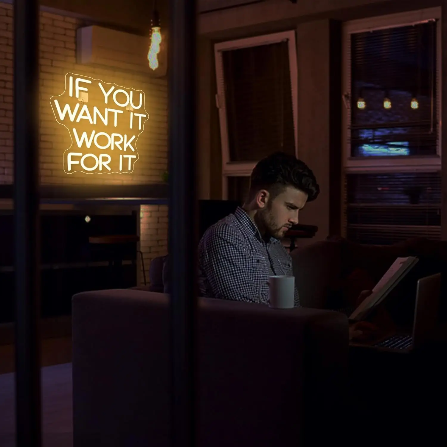 If You Want It Work For It Neon Sign Adjustable Brightness for Wall Decor Connectivity Via USB Licked Neon Light for Bedroom Hom