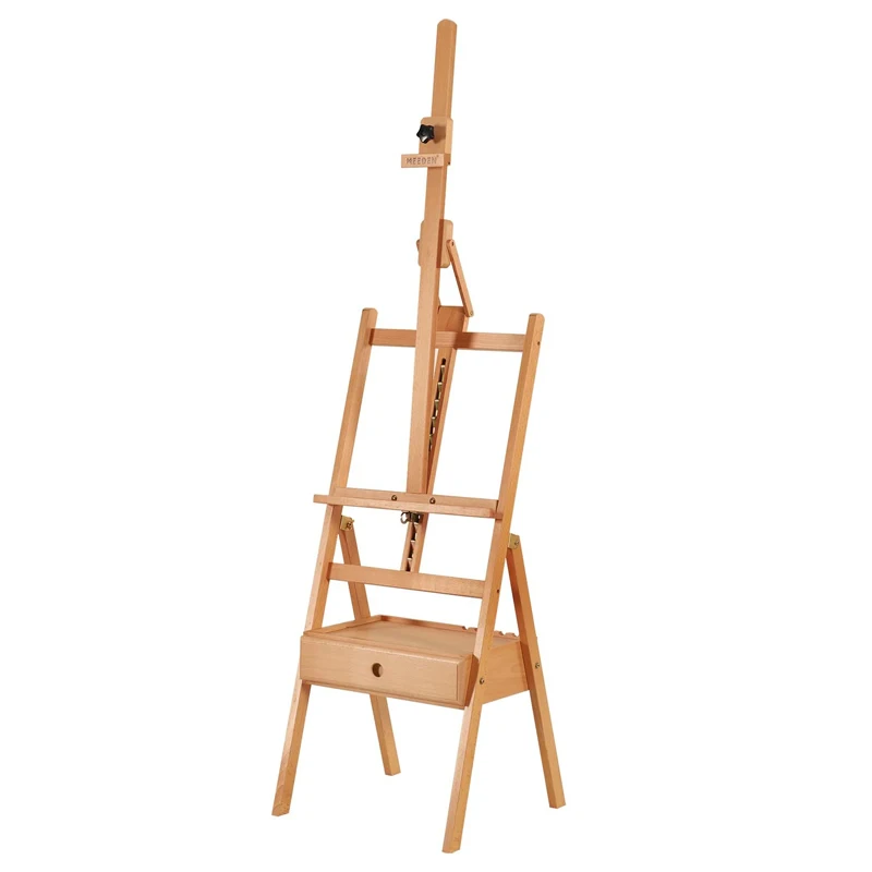 MEEDEN Art Supply Storage Drawer Adjustable Solid Beech Wood Easel Stand  Forward Tilt Studio H-Frame Easel for Artists