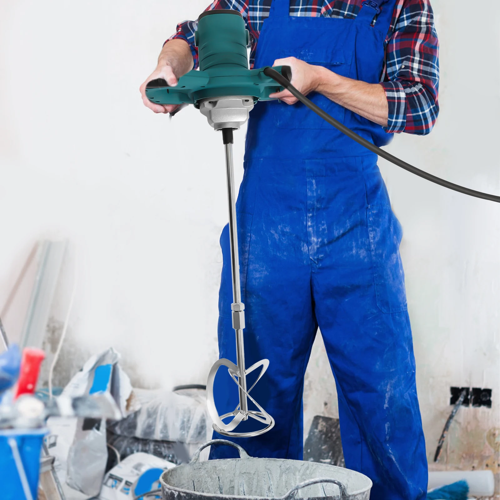 

Портативный бетономешалка BulkHarbor 2100 Вт, цементный миксер 110 В/60 Гц, ручной миксер для грязи для грязи, краски, затирки