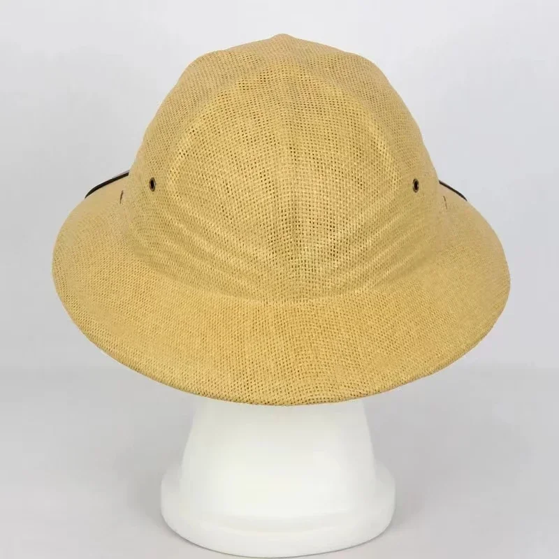 100% Straw Helmet Pith Sun Hat Summer Men Vietnam War Army Hat Dad Boater Bucket Hats Safari Jungle Miners Cap view 3