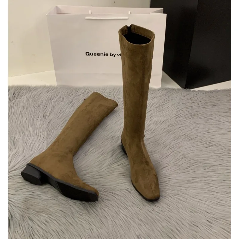 مصمم الشتاء خمر ضئيلة النساء حذاء برقبة للركبة مصمم كعب سميك أحذية حديثة طويلة بوتاس الفقرة Mujer #3