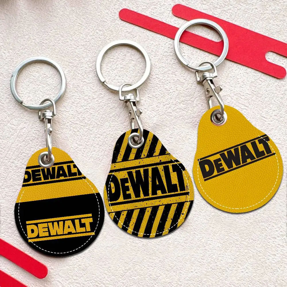 D-DEWALTS Men And Womenn Universal Antirust Keychain PU Learther Access Card Holder Drop Key Tag Ring