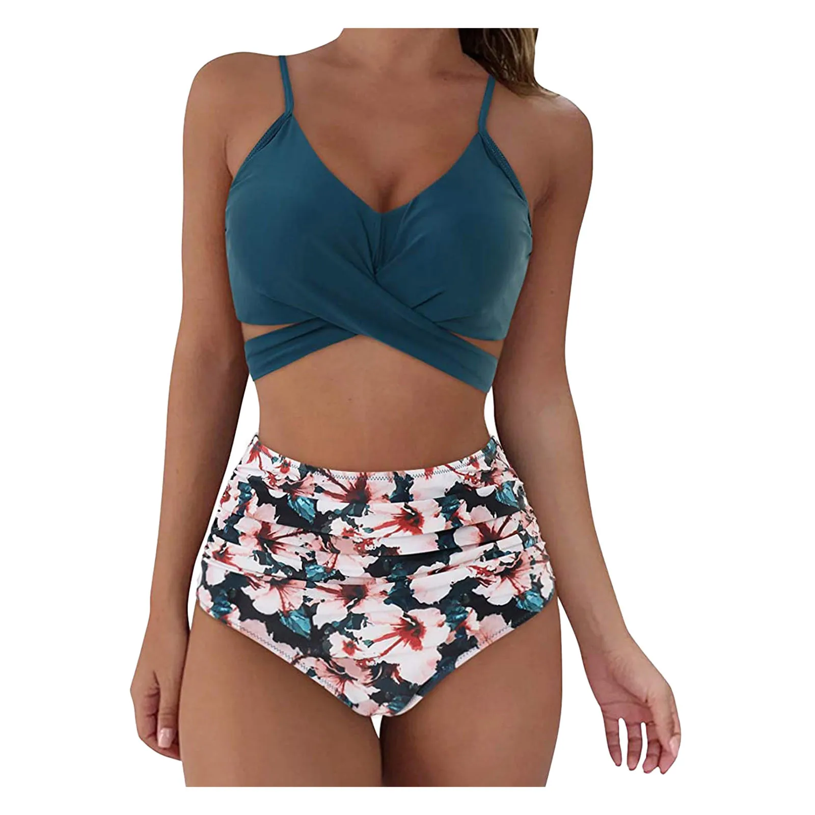 Luxury Floral Print High Waist Two Piece Swimsuit Women Push Up Y2k Bikini Set Swimwear Tankini Summer Beach Mujer Monokini