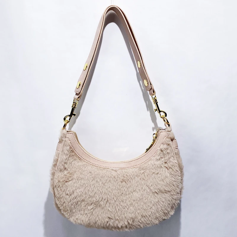 

Fashion Real Rabbit Fur Half Moon Bags For Women Luxury Designer Handbags And Purses 2025 New In Button Plush Underarm Shoulder