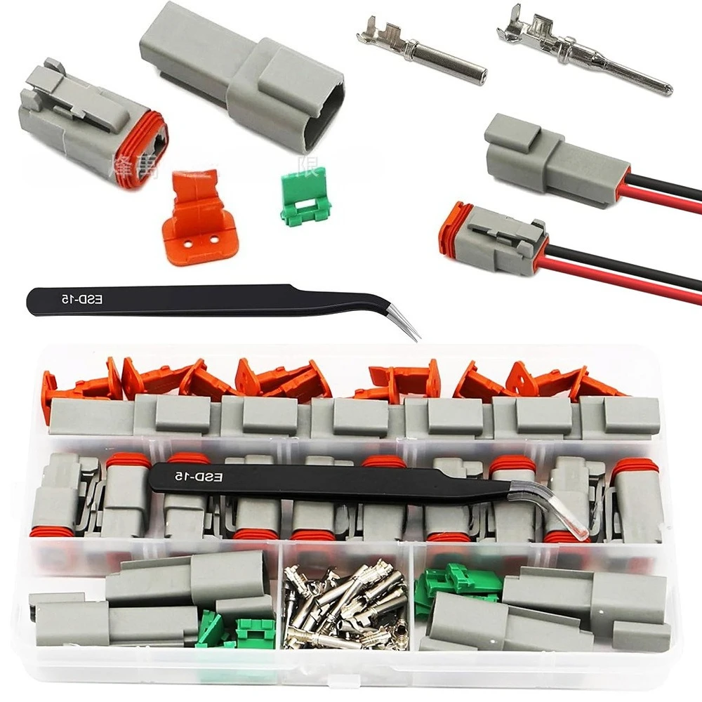 80PCS Boxed DT Series 2‑Pin Automotive Waterproof Connector Kit, Male Female Wiring Harness Crimp Terminal Assortment