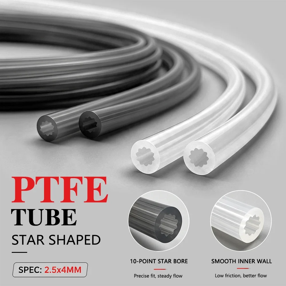 PTFE Tube Multiple Color 2.5mm ID 4mm OD Star Shaped Transmit Hose Low-Resistance for Bambu Lab AMS Bowden Filament Guide
