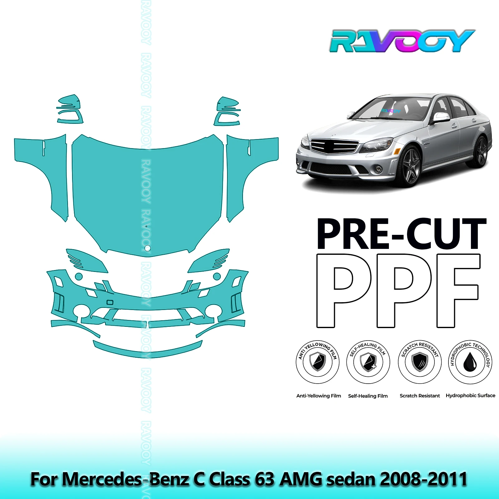 

Car Front Kit Clear Bra Precut PPF Paint Protection Film For Mercedes-Benz C Class 63 AMG sedan 2008-2011