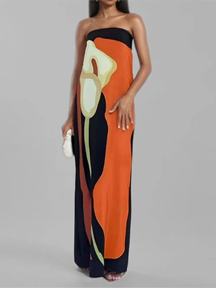 

Women's Fashion Sleeveless Off-the-shoulder Avant-garde Sexy Backless Printed Dress Summer Elegant Loose Waist Sleeveless Dress