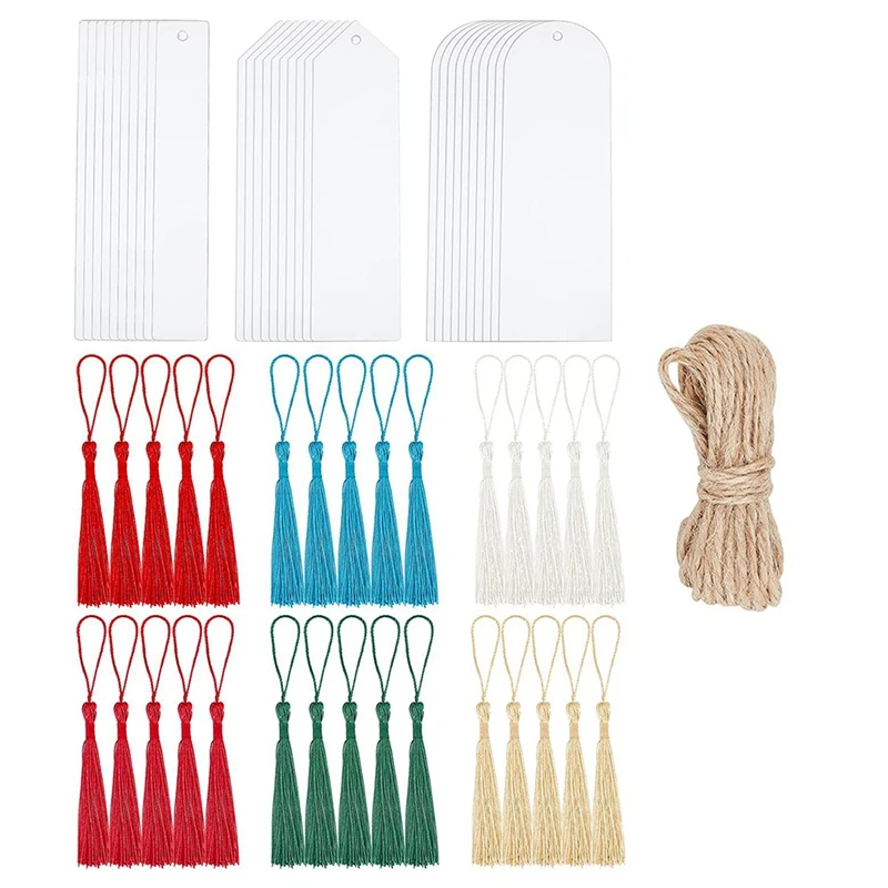 30PCS Blank Acrylic Bookmark Clear Bookmarks Blank Bookmark With Colourful Bookmark Pendant For DIY Gifts Tags