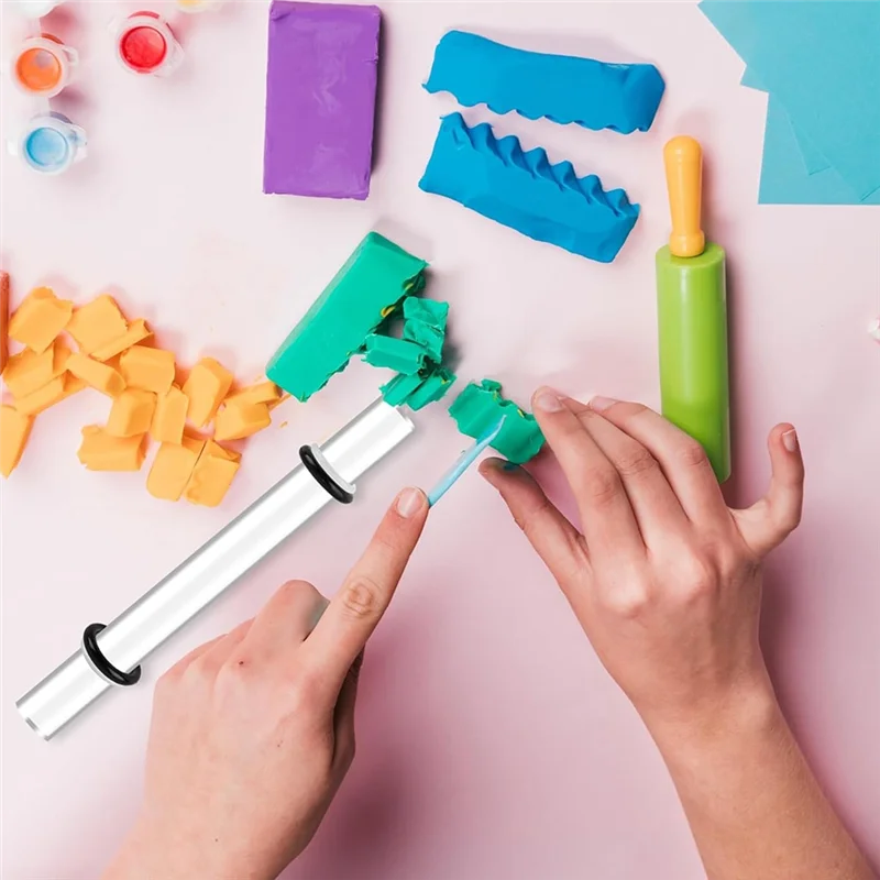 ABFS 4er-Pack Nudelholz aus Acrylton, Acrylstab mit Dickenring, rollender Tonstab für handgefertigte DIY-Polymer-Ton