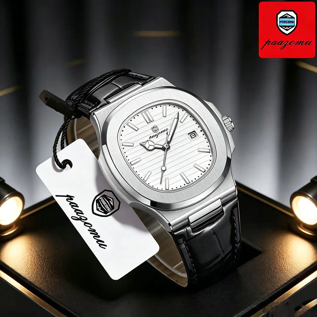 

PAAZOMU High Quality Men's Luxury Belt Fashion Quartz Watch Waterproof Luminous Auto Date Sport Clock Ideal Gift For Men Reloj