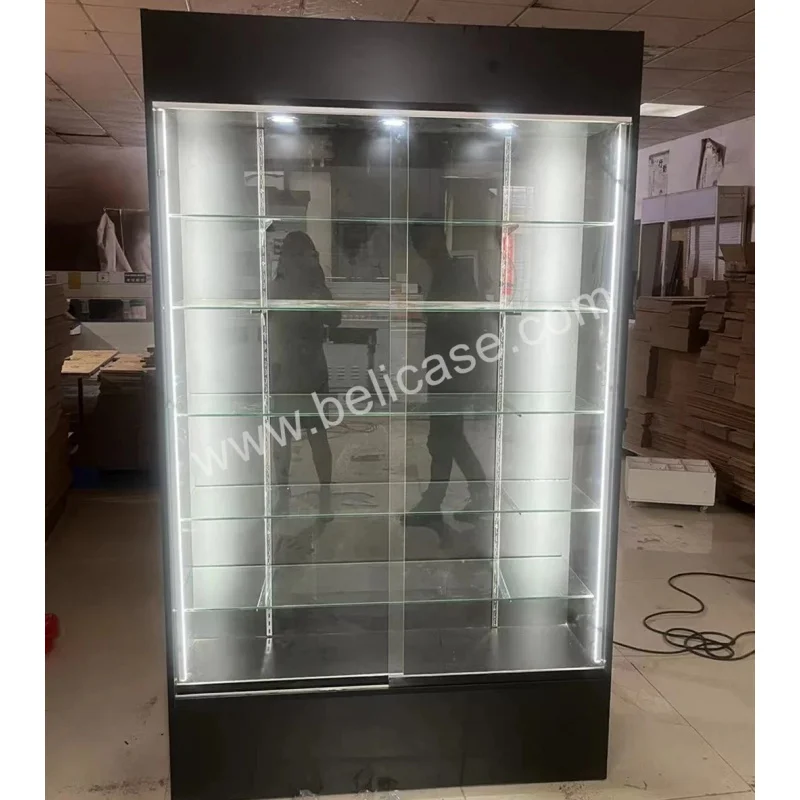 custom.48 Inch Factory Made Wooden Wall Display Cabinet Wall Shelving Retail Shop Smoke Shop Showcase with Led
