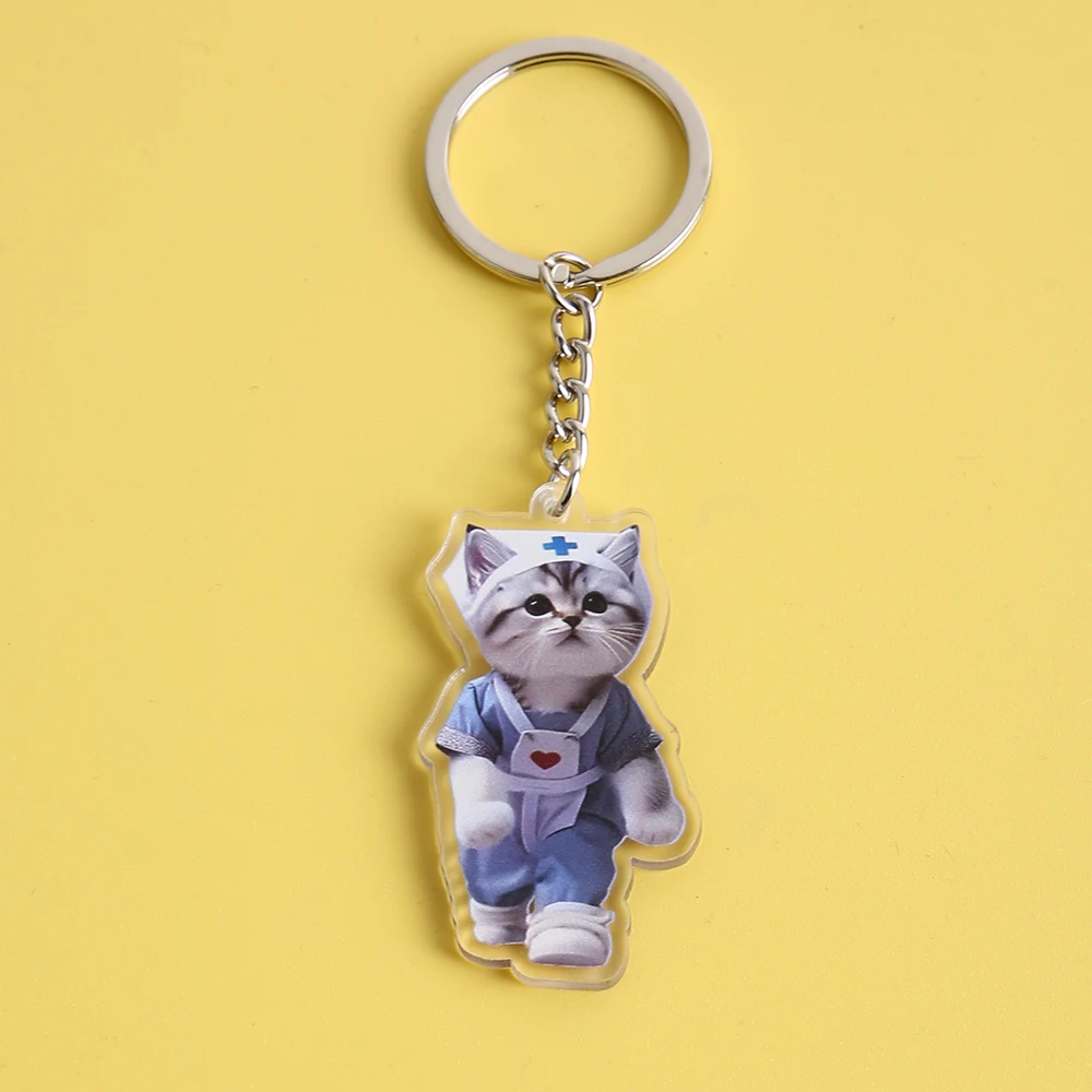 2D Acrylic Nurse Cat Keychain Student Gift Bag Lanyard Women's Bag Pendant Keychain Cute Things Cheap Gift For Best Friends