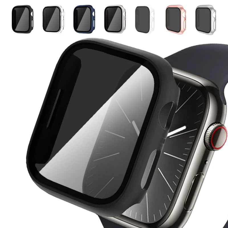 Privacy Glass+Case For Apple Watch 45mm 41mm 44mm 40mm Tempered Anti-Peeping Screen Protector For iWatch 8 7 6 5 4 SE 9 Cover