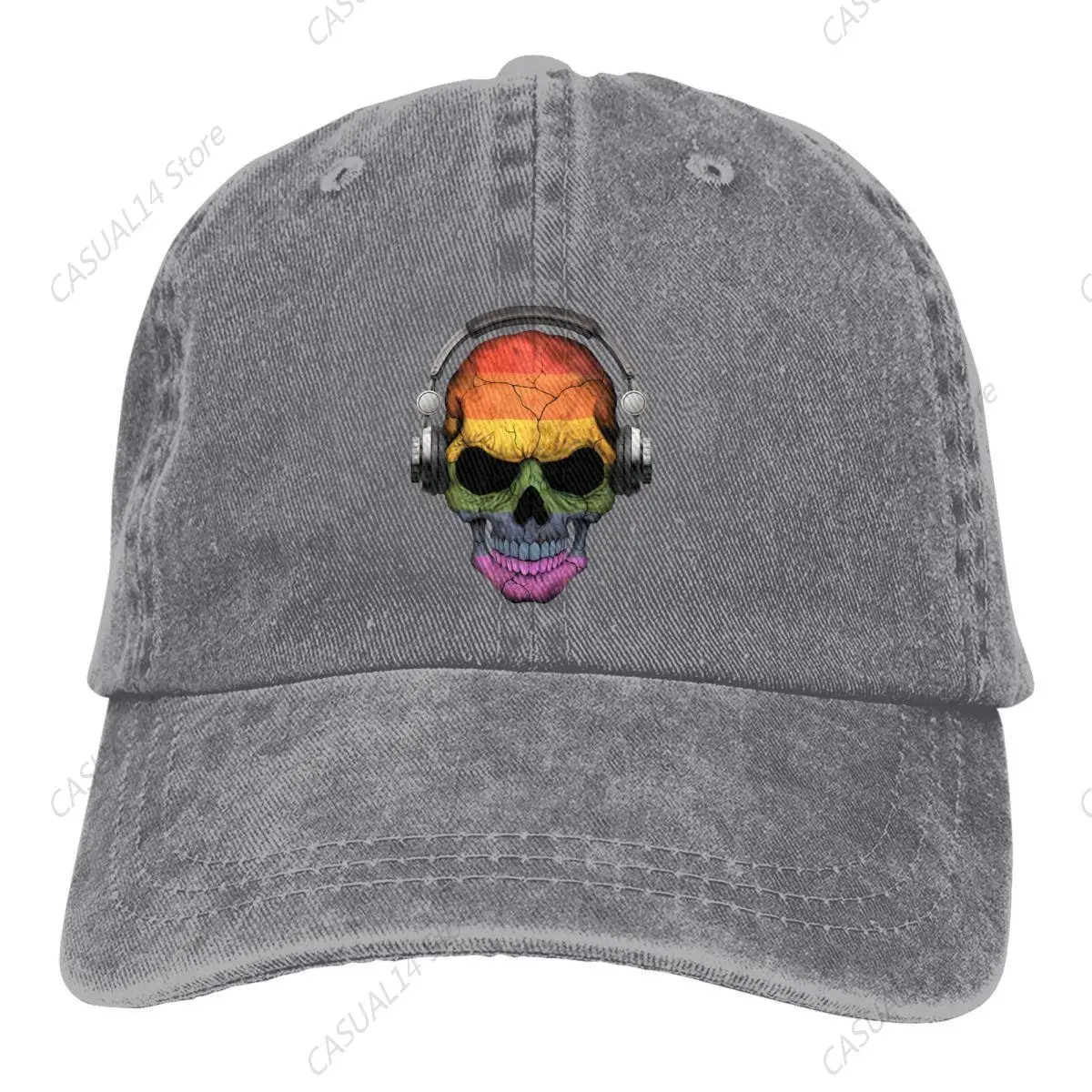 

Washed Men's Baseball Cap Dj Skull With Gay Pride Rainbow Flag Trucker Snapback Caps Dad Hat LGBT Pride Golf Hats