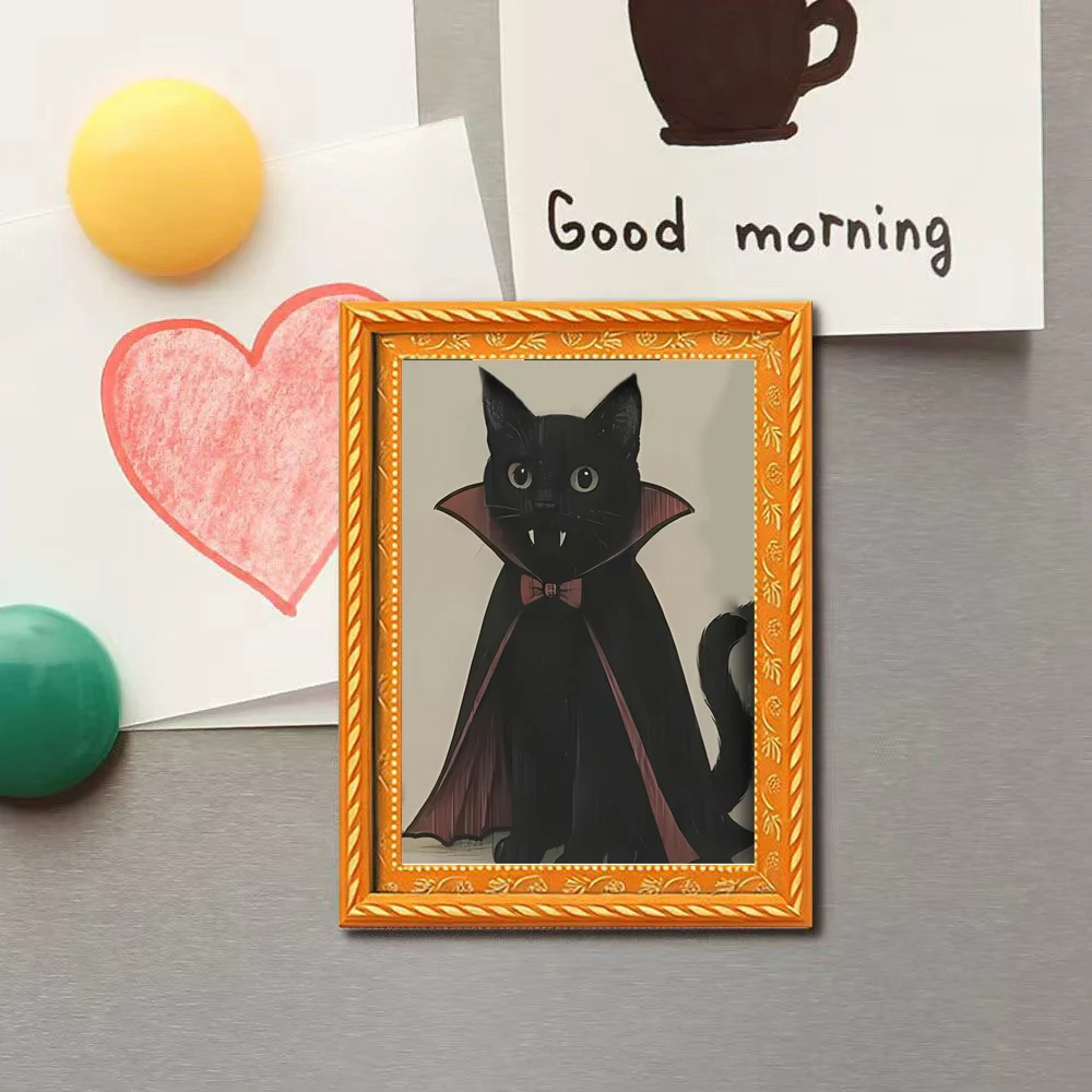 1 Stück Retro-Vampir-Schwarzkatzen-Kühlschrankmagnet, Halloween Gothic-Umhang-Katzen-Kunstmagnet, Dekorativer Magnetaufkleber für Kühlschrank, Aufbewahrungsschrank, Whiteboard, Kreatives