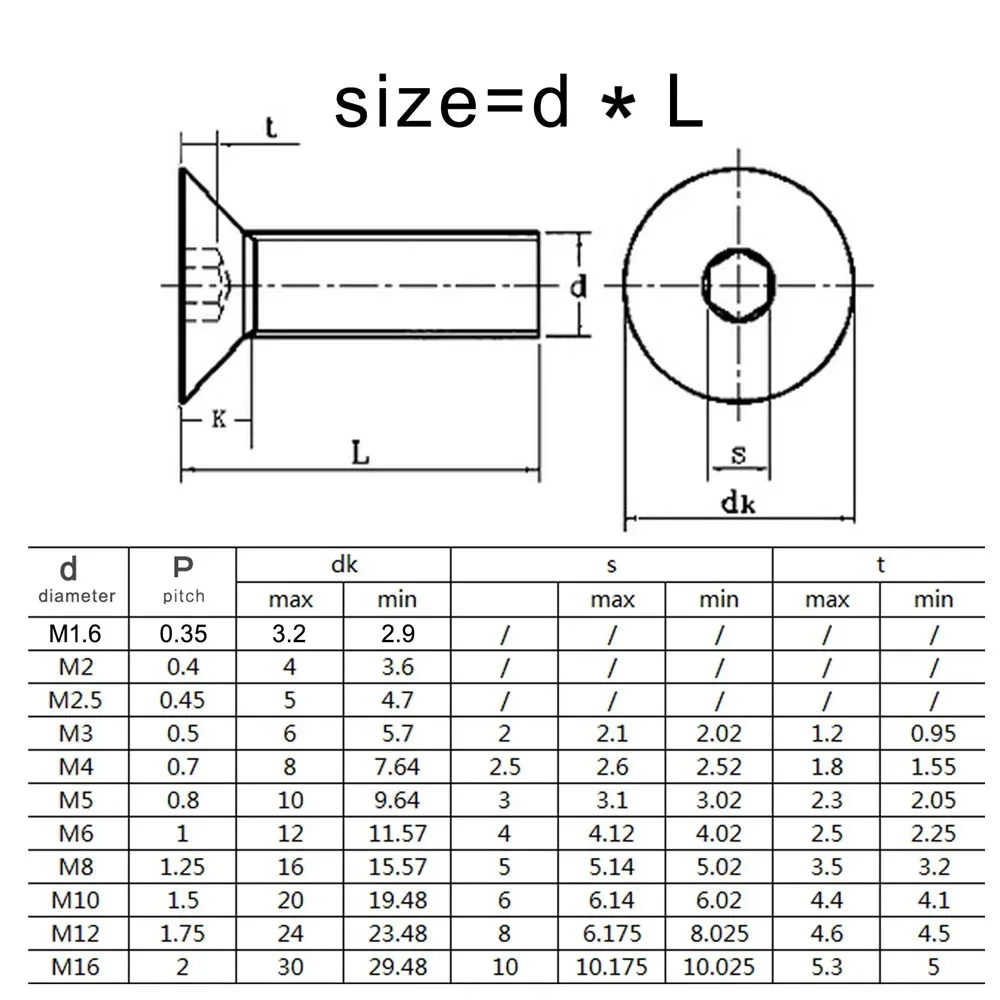 High Quality DIN7991 A2-70 Hex Socket Flat Countersunk Head Screws 304 Stainless Steel Bolts M2 M2.5 M3 M4 M5 M6 M8 M10 M12 M16