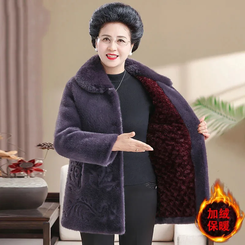 Manteaux d'hiver en fourrure de vison pour personnes âgées d'âge moyen, ajouter un chaud et épais, veste en fausse fourrure pour mère, Parkas rembourrés en coton pour grand-mère 6XL