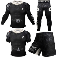 Black Skull Rashguard Men Jiu Jitsu MMA T-shirt+Pant Set Muay Thai Shorts Boxing Brazilian Grappling Rash Guard Sport Clothing