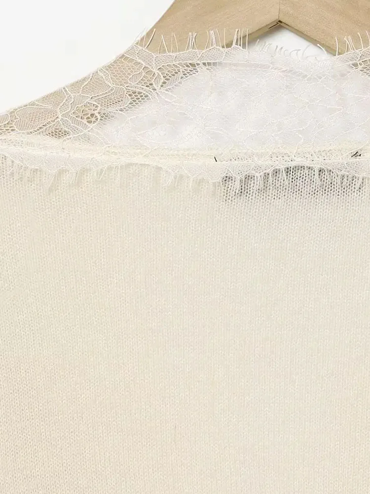 

HH женский весенний 2026, два цвета, V-образный воротник, длинные рукава, шерстяной кружевной вязаный пуловер, удобный топ для поездок на работу и отдыха