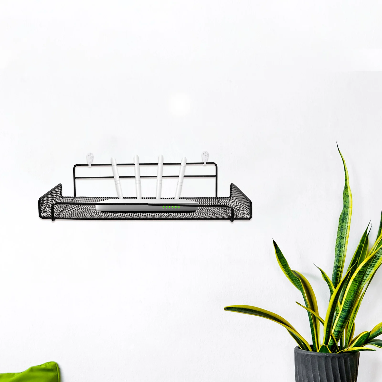 Prateleira montada na parede, prateleira adesiva de ferro de grande capacidade para decoração de parede, rack de armazenamento para dispositivos wi-fi, sem broca, prateleira flutuante