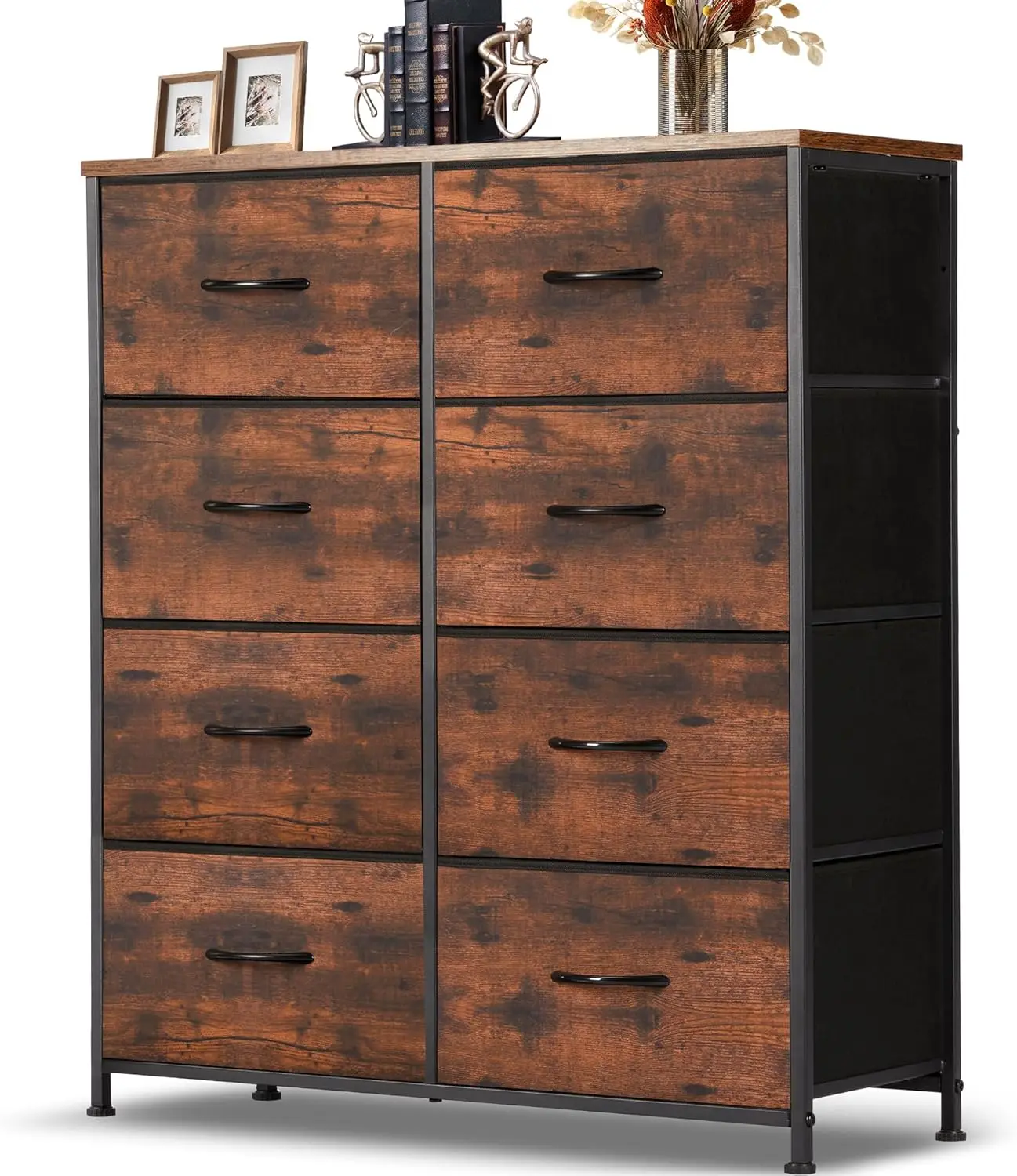 

Dresser for Bedroom, 8 Storage Drawers, Tall Fabric Closet Chests Organizer Tower Furniture with Wooden Top Metal Frame