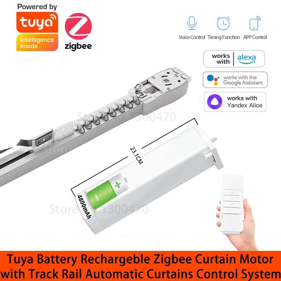 Tuya Zigbee Smart Battery Curtain Motor Rechargeble With Motorized Intelligent Curtains Rail Track Cornice Remote Control System