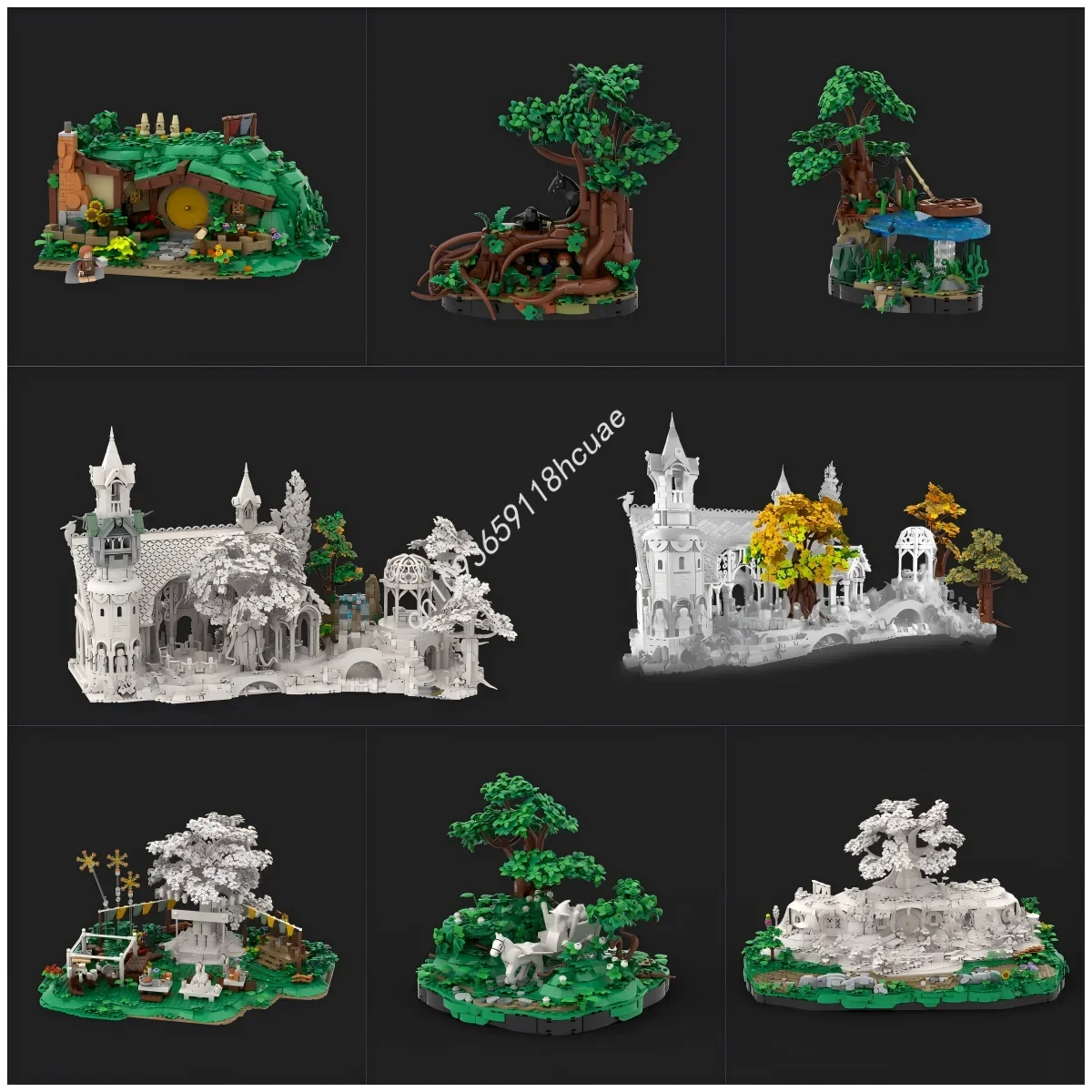 

New The Rings Movie Scenery Modular Rivendelles The Shire Trees Model Moc Building Blocks DIY Creative Assembly Bricks Toys Gift