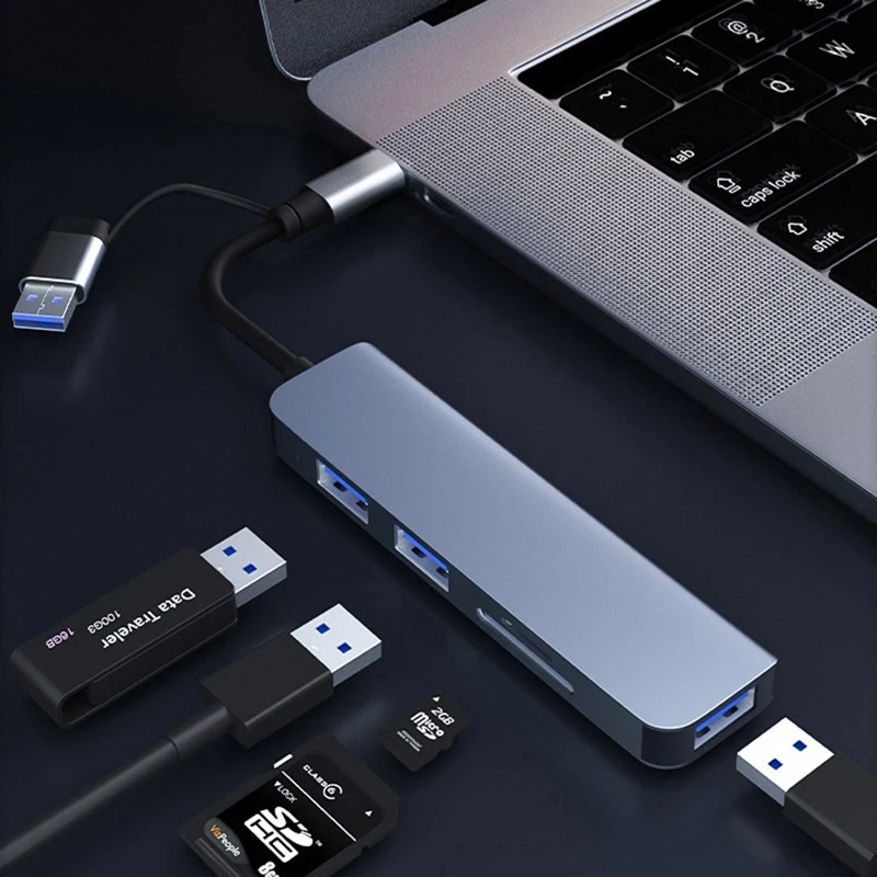 5 In 1 USB Type C HUB Docking Station With Micro TF SD Splitter Card Reader For Macbook Laptops Tablet Phone Disk Converter