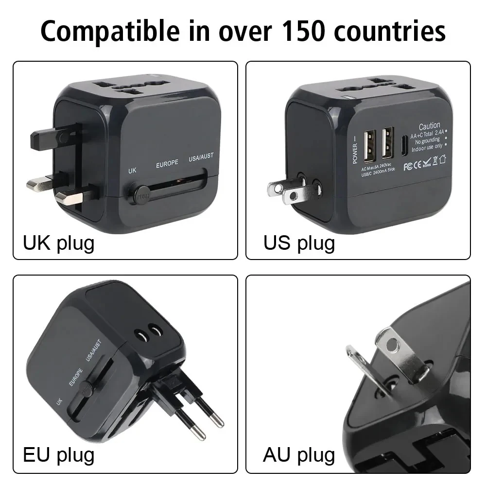 Universal Travel Adapter All-in-One AC Power Charger, EU UK US International Plug Adapter Multi-Function Outlet Converter Socket