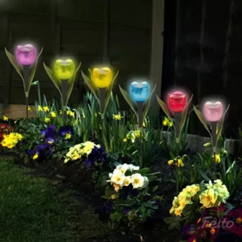 1Pcs Garden Tulip Flower Shape LED Solar Powered Waterproof Tube Lawn Lights Standing Decor for Yard Outdoor Party Xqmg
