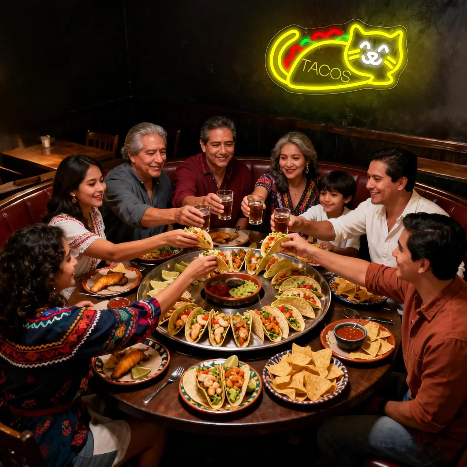 التاكو القط النيون عكس الضوء كول القط تسجيل جدار ديكور للرجل الكهف Led الحيوان مطعم بار البيرة حفلة عيد الميلاد هدية عيد ميلاد #4