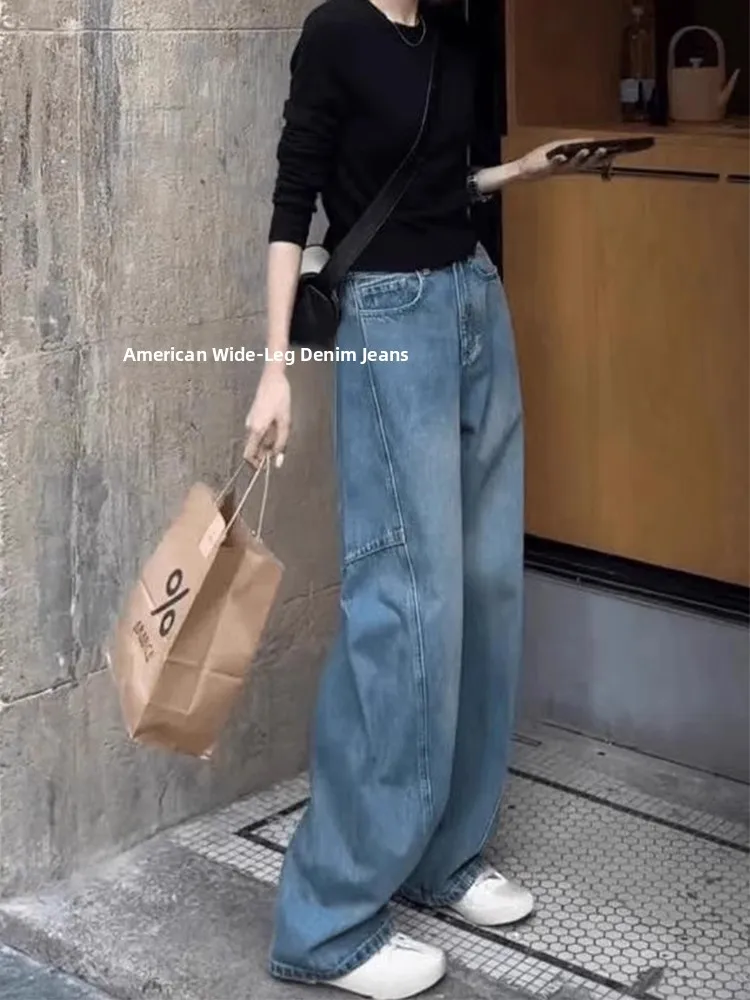 

Американские широкие джинсы для женщин с высокой талией, свободного кроя, буткат, из денима, осенне-зимние, больших размеров, утягивающие, скрывающие живот