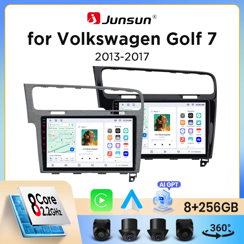 Autoradio Junsun sans fil CarPlay Android Auto pour Volkswagen (VW) Golf Mk7 (Typ 5G) 2012-2017 avec ventilateur de refroidissement intégré, navigation GPS Android, lecteur multimédia, WiFi, DSP, RDS,