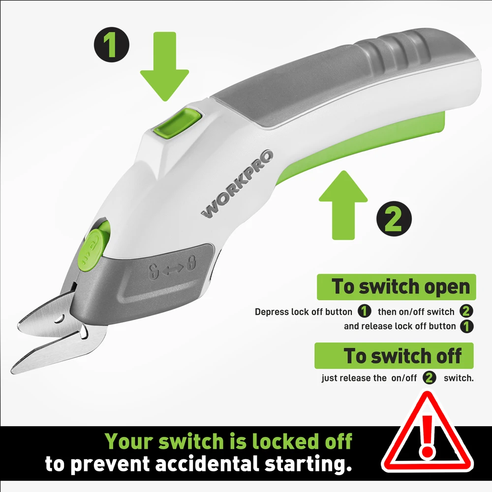 WORKPRO 3.6V Electric Scissors Fabric Plastic Leather Carpet Rose Pruning Cordless Cutting Tool Power Shears