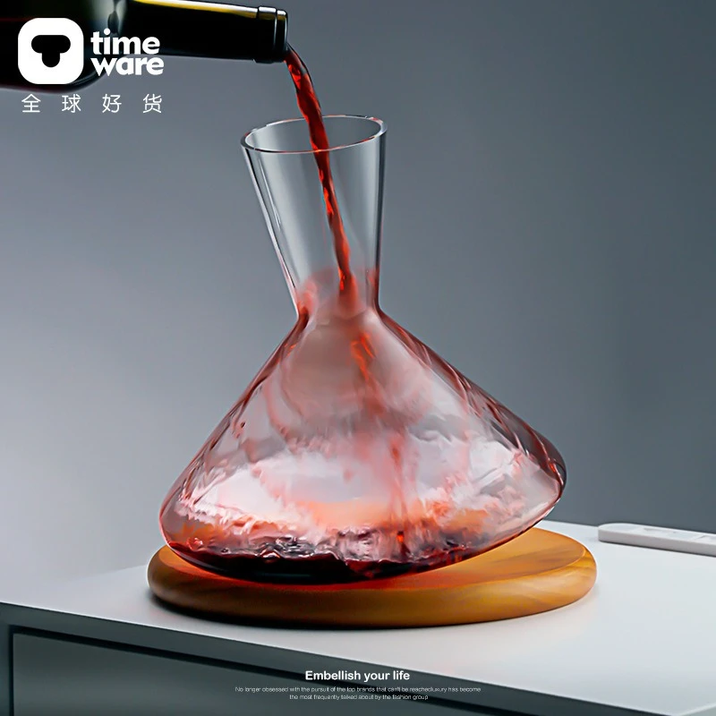 

Luxury Wine Decanter with Spinner & Wood Stand, Fast Aerator for Red Wine, Glass Carafe for Home, Party, Gift