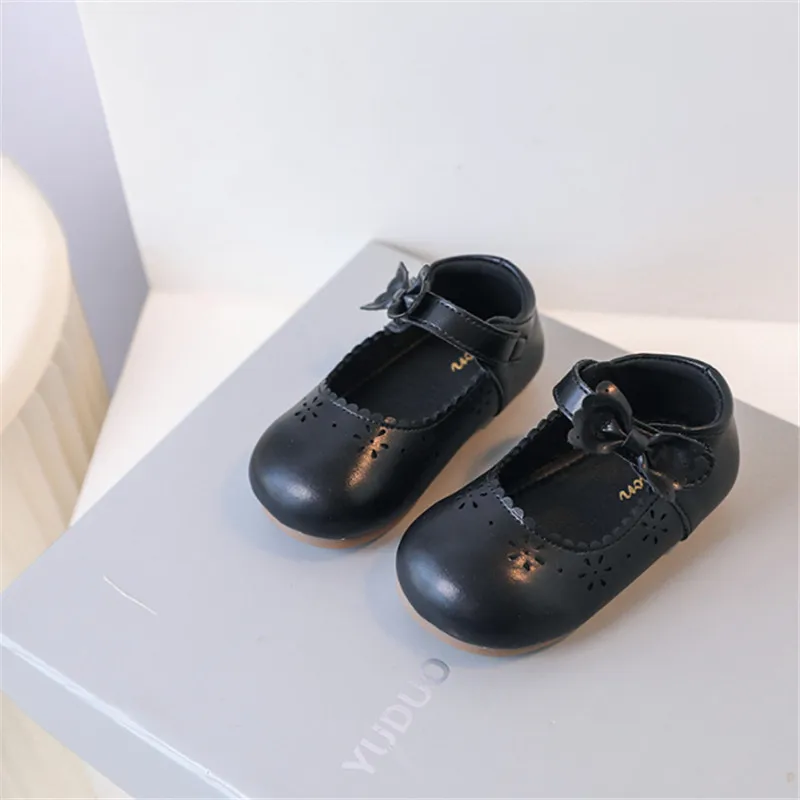 2023 New Autumn Baby Shoes For Girls Leather Cute Bow Princess Shoes Soft Sole Non-slip Fashion Toddler Children Shoes