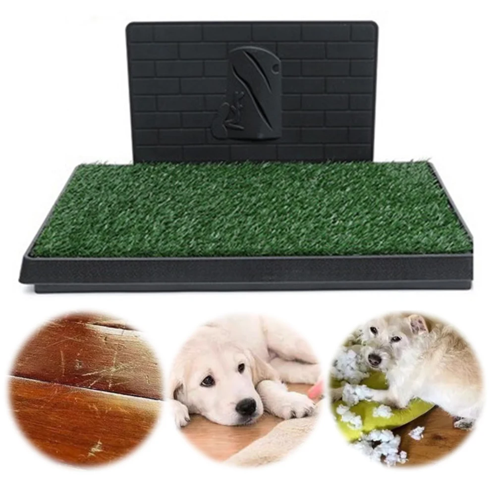 

Portable Dog Litter Box Dog Grass Pad with Large Tray Reusable Training Pads with Pee Baffle Ideal for Small and Medium Dogs