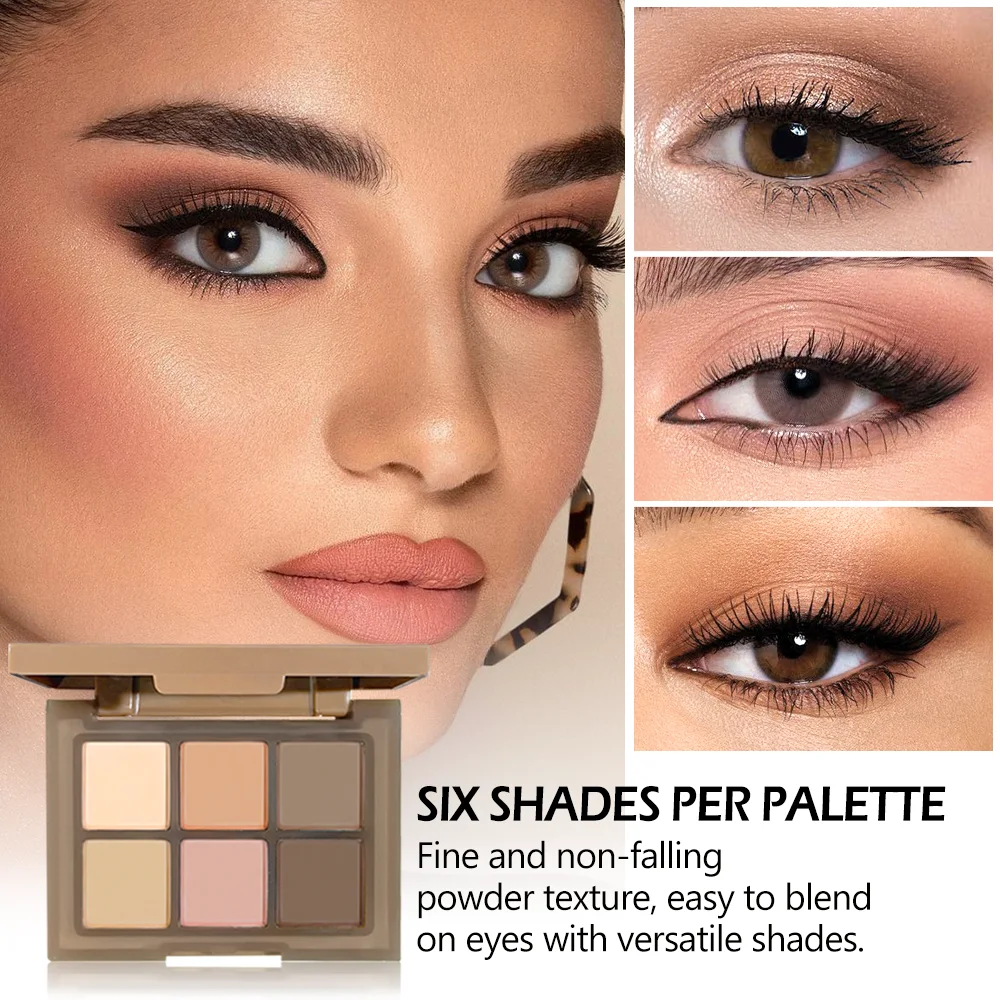 Matte Shimmer Eyeshadow Palette, 6 Colors Nude Coffee Shades, Highly Pigmented Long Lasting Makeup