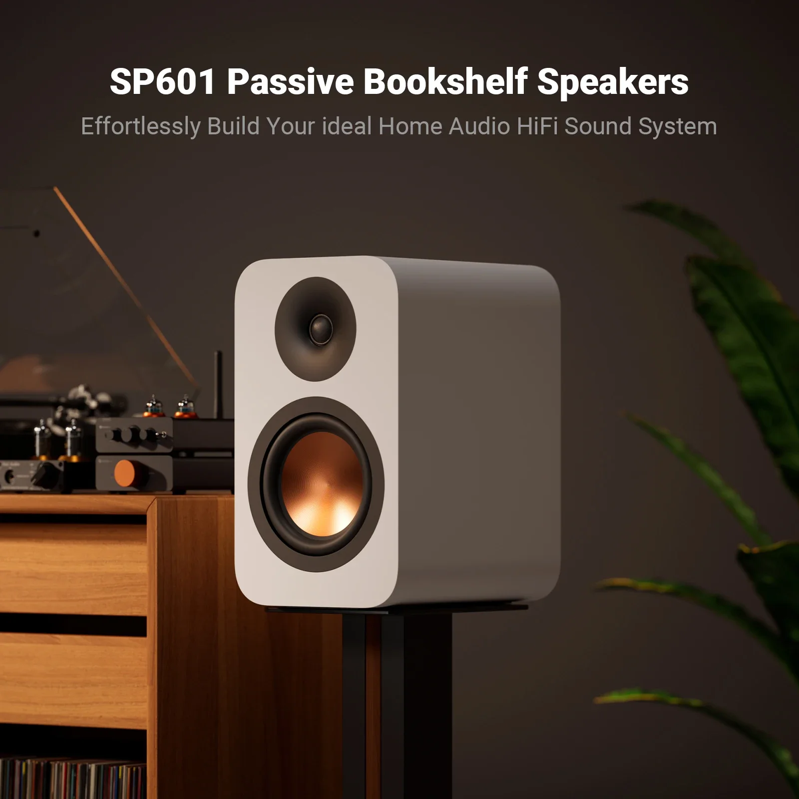 Fosi Audio SP601 Passive Bookshelf Speaker Wooden 160W Studio Monitor Speakers for TV Computer Desktop Hifi Home Theater