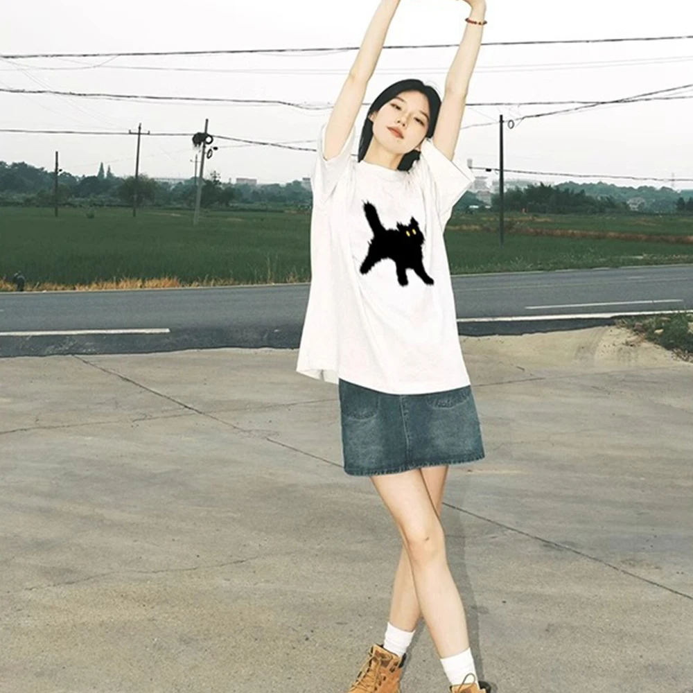 المرأة Kawaii المتناثرة الشارع الشهير بلوزة, ملابس نسائية, قمم, تي شيرت, الحيوانات الأليفة, الكلاب, القطط, المحملات الرسم, الأزياء الكورية, عارضة, Y2K, الفتيات