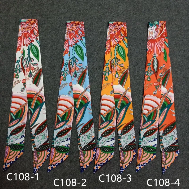 Bohemia Style Skinny Scarf New Fashion Brand Silk Scarf For Women Floral Print Head Scarf Long Handle Bag Scarves Wraps