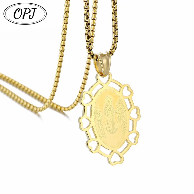 Stainless Steel Catholic Round Or Oval Shaped Clip On Necklace With Medal of Virgin Mary Our Lady of Guadalupe For Women